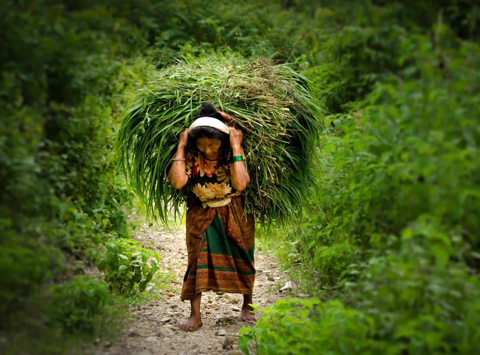 A group of villagers gathered together in Pachabhaiya